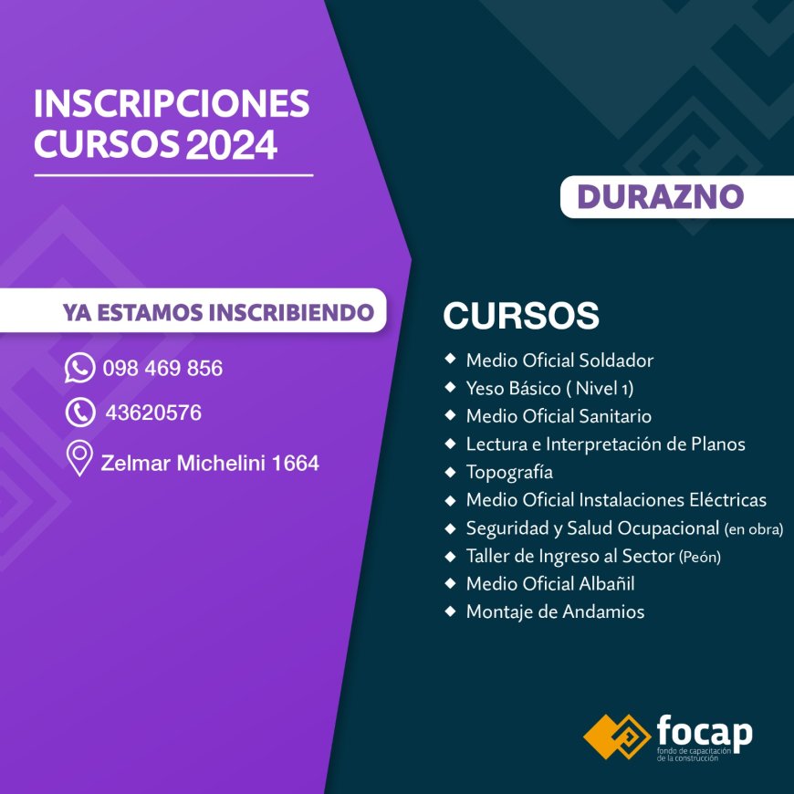 Se abrieron inscripciones a cursos varios en FOCAP Durazno.