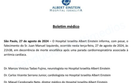 Informe del Hospital Albert Einstein de San Pablo sobre la causa de muerte de Juan Izquierdo.