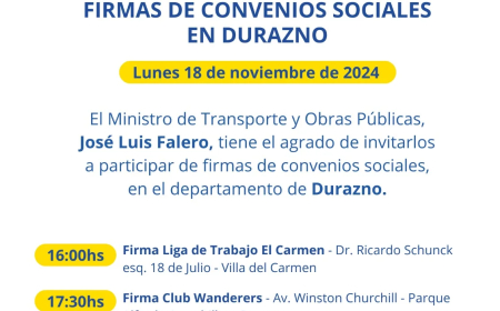 Firma de Convenios Sociales en Durazno con presencia del Ministro José Luis Falero y el Intendente Carmelo Vidalín