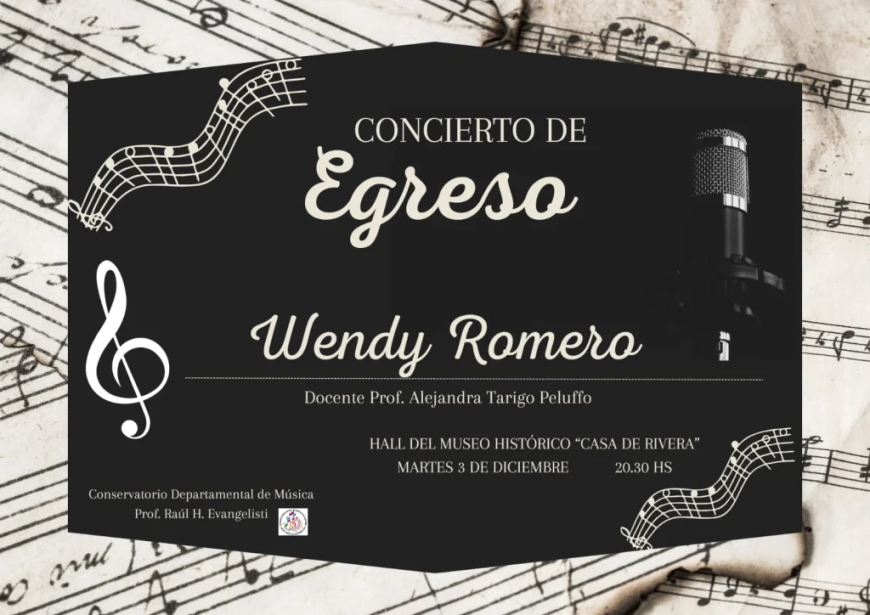 Concierto de Egreso Wendy Romero el Martes 3 de diciembre en el Museo Casa de Rivera