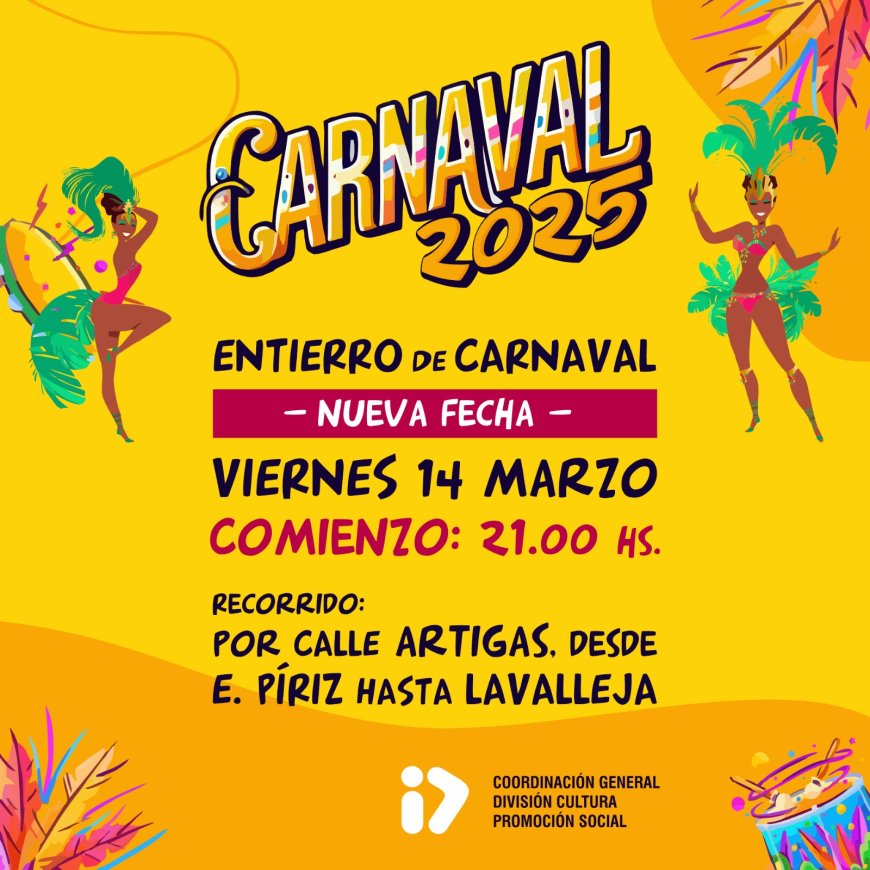 El Entierro de Carnaval de Durazno se celebrará el viernes 14 de marzo