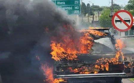 Incendio de vehículo en Ruta 5, a la altura de Paso de los Toros: daños totales pero sin heridos