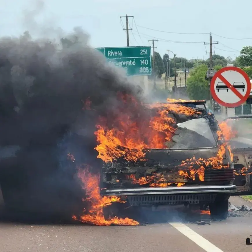 Incendio de vehículo en Ruta 5, a la altura de Paso de los Toros: daños totales pero sin heridos